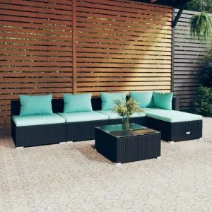 Set mobilier de grădină cu perne, 6 piese, negru, poliratan