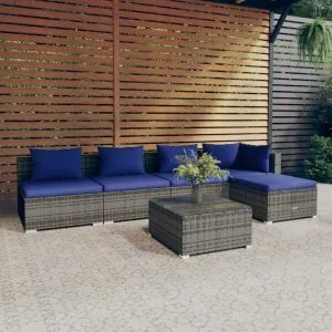 Set mobilier de grădină cu perne, 6 piese, gri, poliratan
