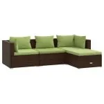 Set mobilier de grădină cu perne, 4 piese, maro, poliratan