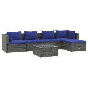Set mobilier de grădină cu perne, 6 piese, gri, poliratan