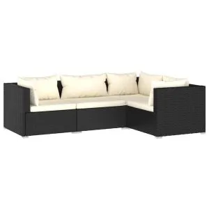 Set mobilier de grădină cu perne, 4 piese, negru, poliratan