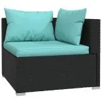 Set mobilier de grădină cu perne, 4 piese, negru, poliratan