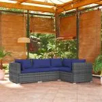 Set mobilier de grădină cu perne, 4 piese, poliratan, gri