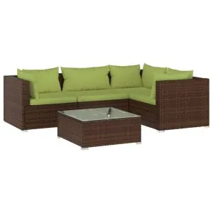 Set mobilier de grădină cu perne, 5 piese, maro, poliratan