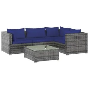 Set mobilier de grădină cu perne, 5 piese, gri, poliratan