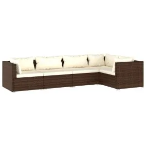 Set mobilier de grădină cu perne, 5 piese, maro, poliratan