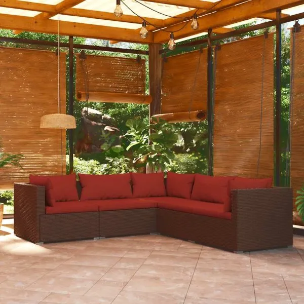 Set mobilier de grădină cu perne, 5 piese, maro, poliratan