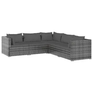 Set mobilier de grădină cu perne, 5 piese, gri, poliratan
