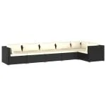 Set mobilier de grădină cu perne, 6 piese, negru, poliratan