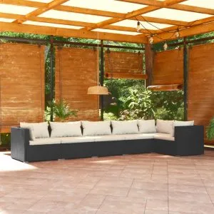 Set mobilier de grădină cu perne, 6 piese, negru, poliratan