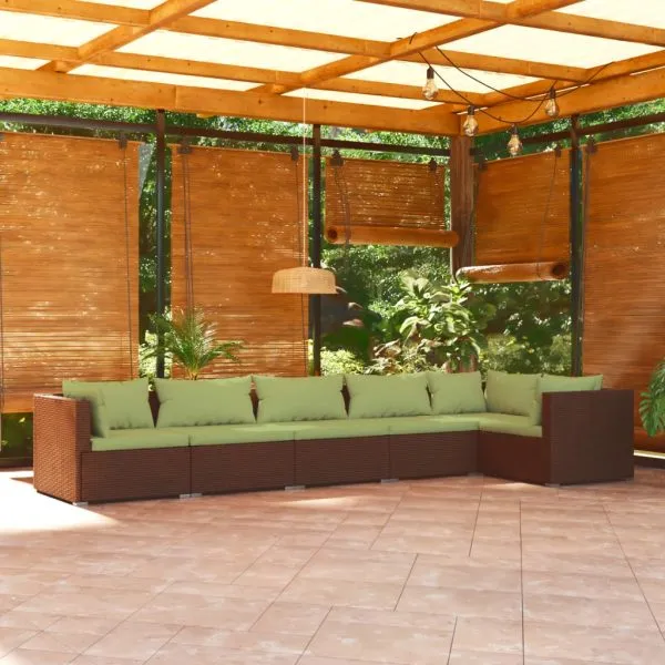 Set mobilier de grădină cu perne, 6 piese, maro, poliratan