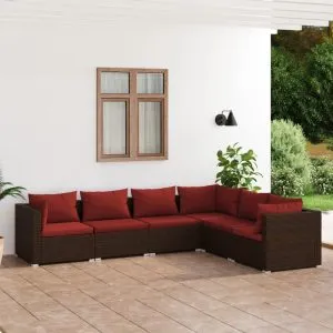Set mobilier de grădină cu perne, 6 piese, maro, poliratan