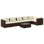 Set mobilier de grădină cu perne, 7 piese, maro, poliratan
