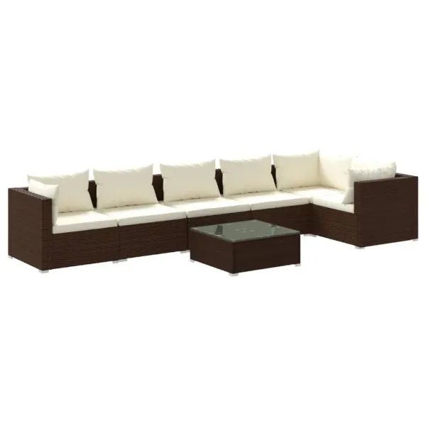 Set mobilier de grădină cu perne, 7 piese, maro, poliratan