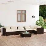 Set mobilier de grădină cu perne, 7 piese, maro, poliratan