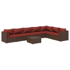 Set mobilier de grădină cu perne, 8 piese, maro, poliratan