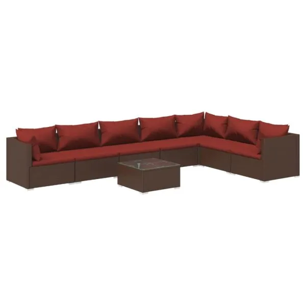 Set mobilier de grădină cu perne, 8 piese, maro, poliratan