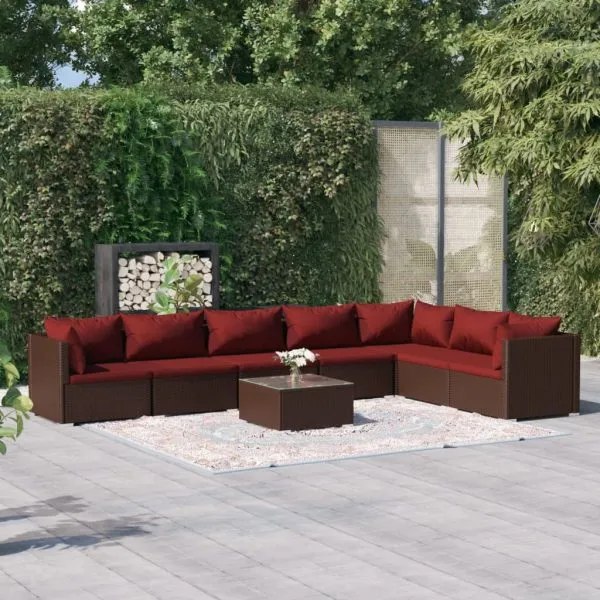 Set mobilier de grădină cu perne, 8 piese, maro, poliratan