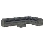 Set mobilier de grădină cu perne, 8 piese, gri, poliratan