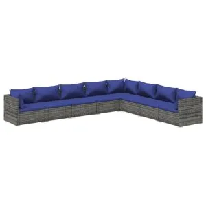 Set mobilier de grădină cu perne, 8 piese, gri, poliratan