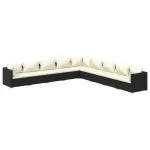 Set mobilier de grădină cu perne, 9 piese, negru, poliratan