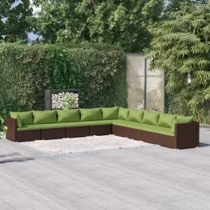 Set mobilier de grădină cu perne, 9 piese, maro, poliratan