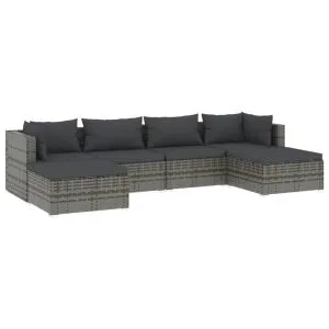 Set mobilier de grădină cu perne, 6 piese, gri, poliratan