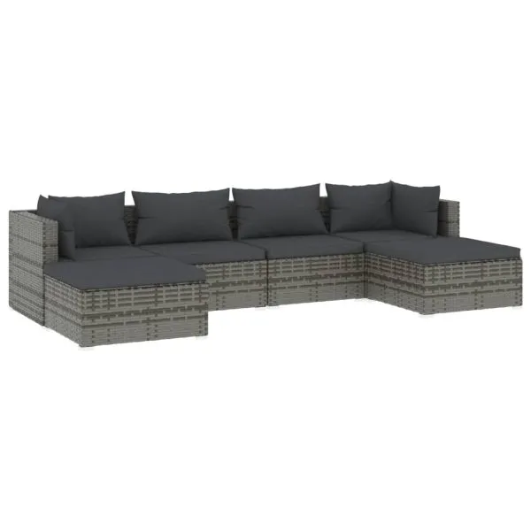 Set mobilier de grădină cu perne, 6 piese, gri, poliratan