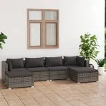 Set mobilier de grădină cu perne, 6 piese, gri, poliratan