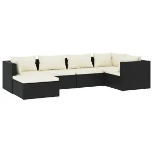 Set mobilier de grădină cu perne, 6 piese, negru, poliratan