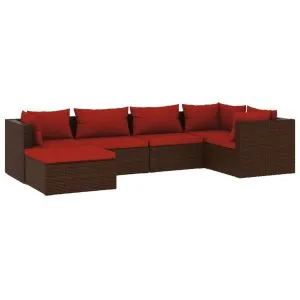 Set mobilier de grădină cu perne, 6 piese, maro, poliratan