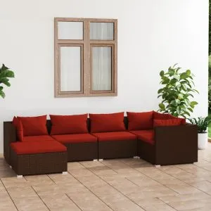 Set mobilier de grădină cu perne, 6 piese, maro, poliratan