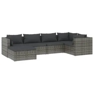 Set mobilier de grădină cu perne, 6 piese, gri, poliratan