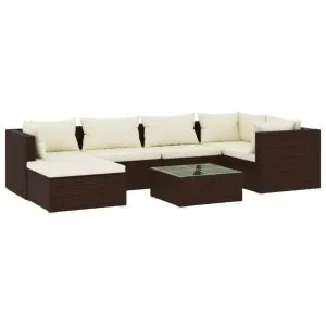 Set mobilier de grădină cu perne, 7 piese, maro, poliratan