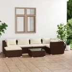 Set mobilier de grădină cu perne, 7 piese, maro, poliratan