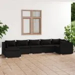 Set mobilier de grădină cu perne, 7 piese, negru, poliratan