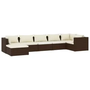 Set mobilier de grădină cu perne, 7 piese, maro, poliratan