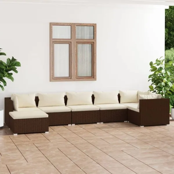 Set mobilier de grădină cu perne, 7 piese, maro, poliratan