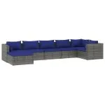 Set mobilier de grădină cu perne, 7 piese, gri, poliratan