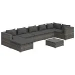 Set mobilier de grădină cu perne, 8 piese, gri, poliratan