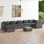 Set mobilier de grădină cu perne, 8 piese, gri, poliratan
