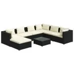 Set mobilier de grădină cu perne, 8 piese, negru, poliratan