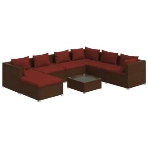 Set mobilier de grădină cu perne, 8 piese, maro, poliratan