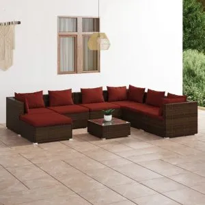 Set mobilier de grădină cu perne, 8 piese, maro, poliratan