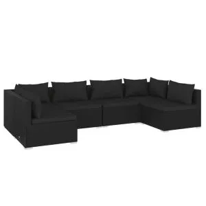 Set mobilier de grădină cu perne, 6 piese, negru, poliratan