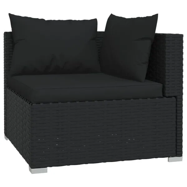 Set mobilier de grădină cu perne, 6 piese, negru, poliratan