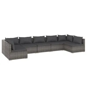 Set mobilier de grădină cu perne, 7 piese, gri, poliratan