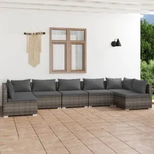 Set mobilier de grădină cu perne, 7 piese, gri, poliratan