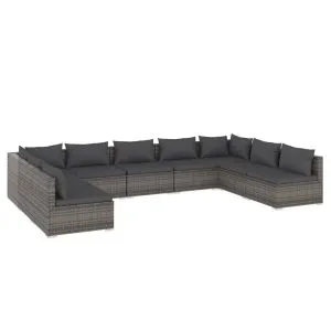 Set mobilier de grădină cu perne, 9 piese, gri, poliratan