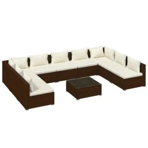 Set mobilier de grădină cu perne, 10 piese, maro, poliratan